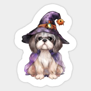 Watercolor Shih Tzu Dog in Witch Hat Sticker